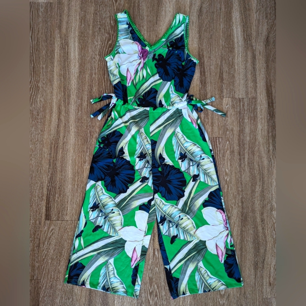 Carolina Belle Green Tropical Floral Jumpsuit